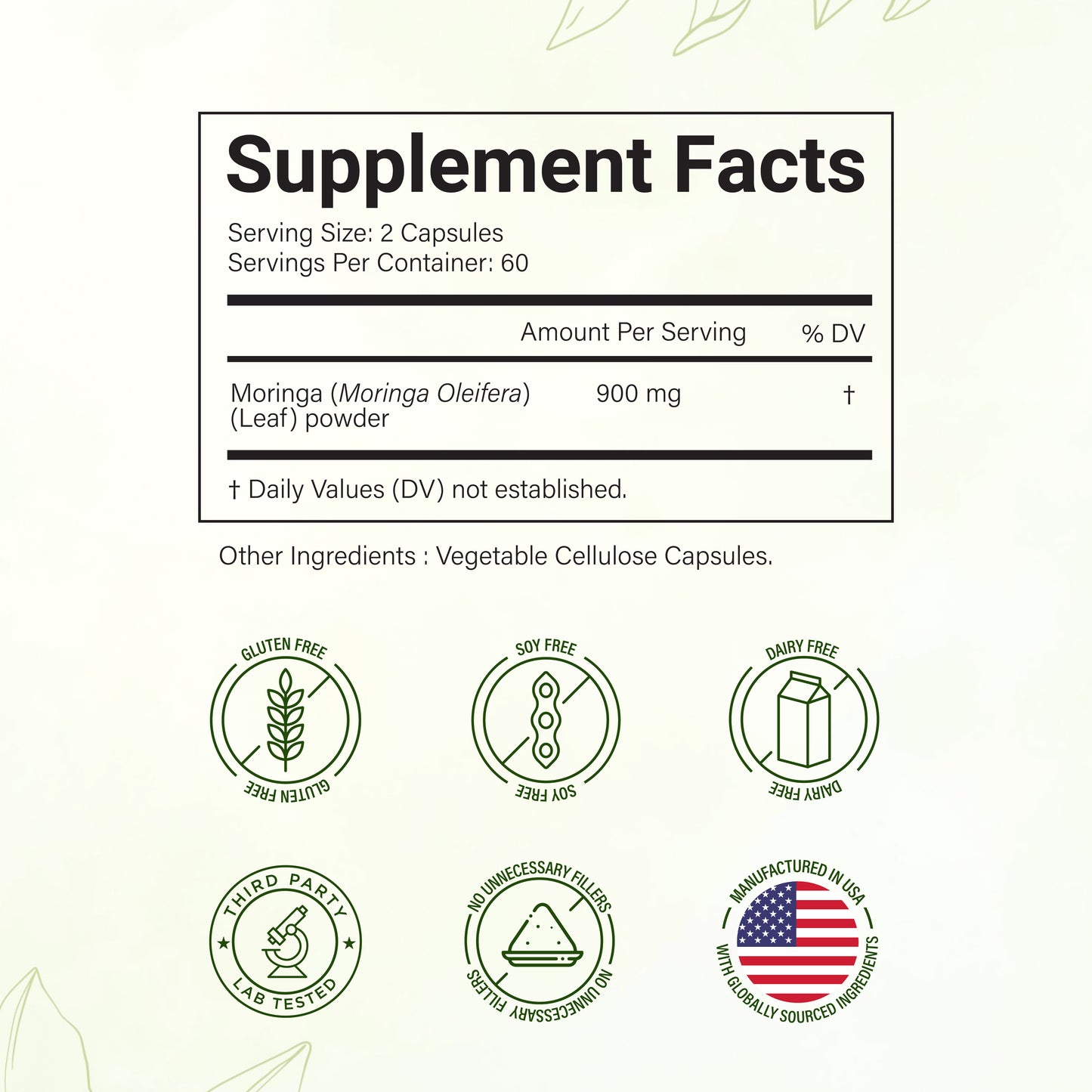 Sandhu Herbals Moringa Capsules: 100% Pure Antioxidant Superfood for Immune, Gut, Skin Health & Energy