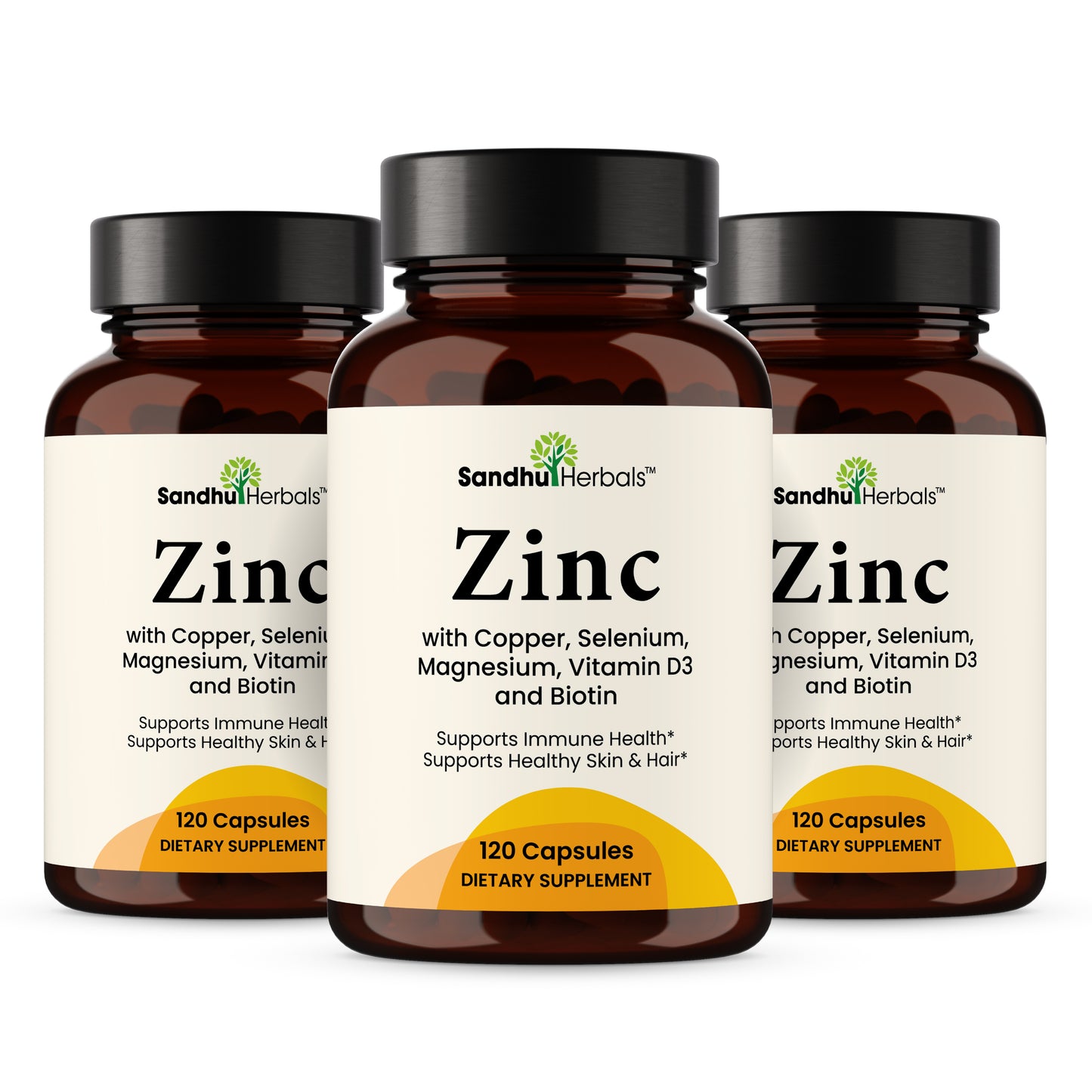 Zinc with Magnesium, Vitamin D3, Selenium & Biotin - 30 mg of Zinc - Capsules 120Ct