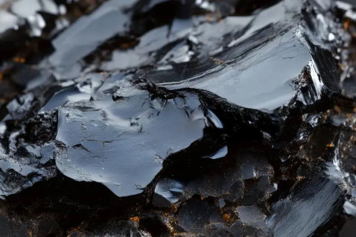 Close-up of raw shilajit resin on rock, highlighting its mineral-rich composition traditionally used to support energy and endurance.