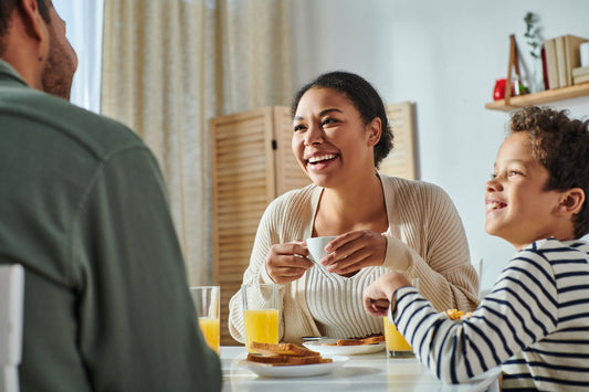 Family enjoying a nourishing winter breakfast together to support energy and daily wellness in January