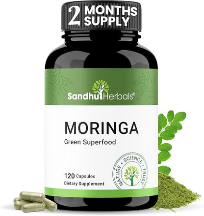 "Sandhu Herbals Moringa Capsules: 100% Pure Antioxidant Superfood for Immune, Gut, Skin Health & Energy"