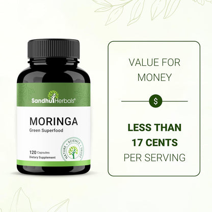 "Sandhu Herbals Moringa Capsules: 100% Pure Antioxidant Superfood for Immune, Gut, Skin Health & Energy"