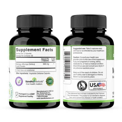 Sandhu Herbals Moringa Capsules: 100% Pure Antioxidant Superfood for Immune, Gut, Skin Health & Energy