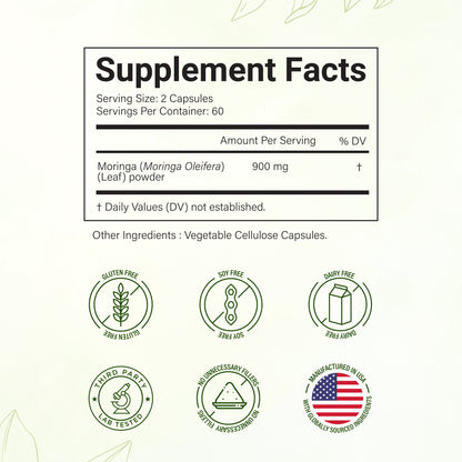 Sandhu Herbals Moringa Capsules: 100% Pure Antioxidant Superfood for Immune, Gut, Skin Health & Energy