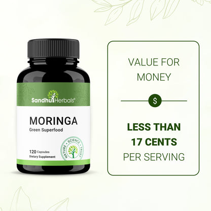 Sandhu Herbals Moringa Capsules: 100% Pure Antioxidant Superfood for Immune, Gut, Skin Health & Energy