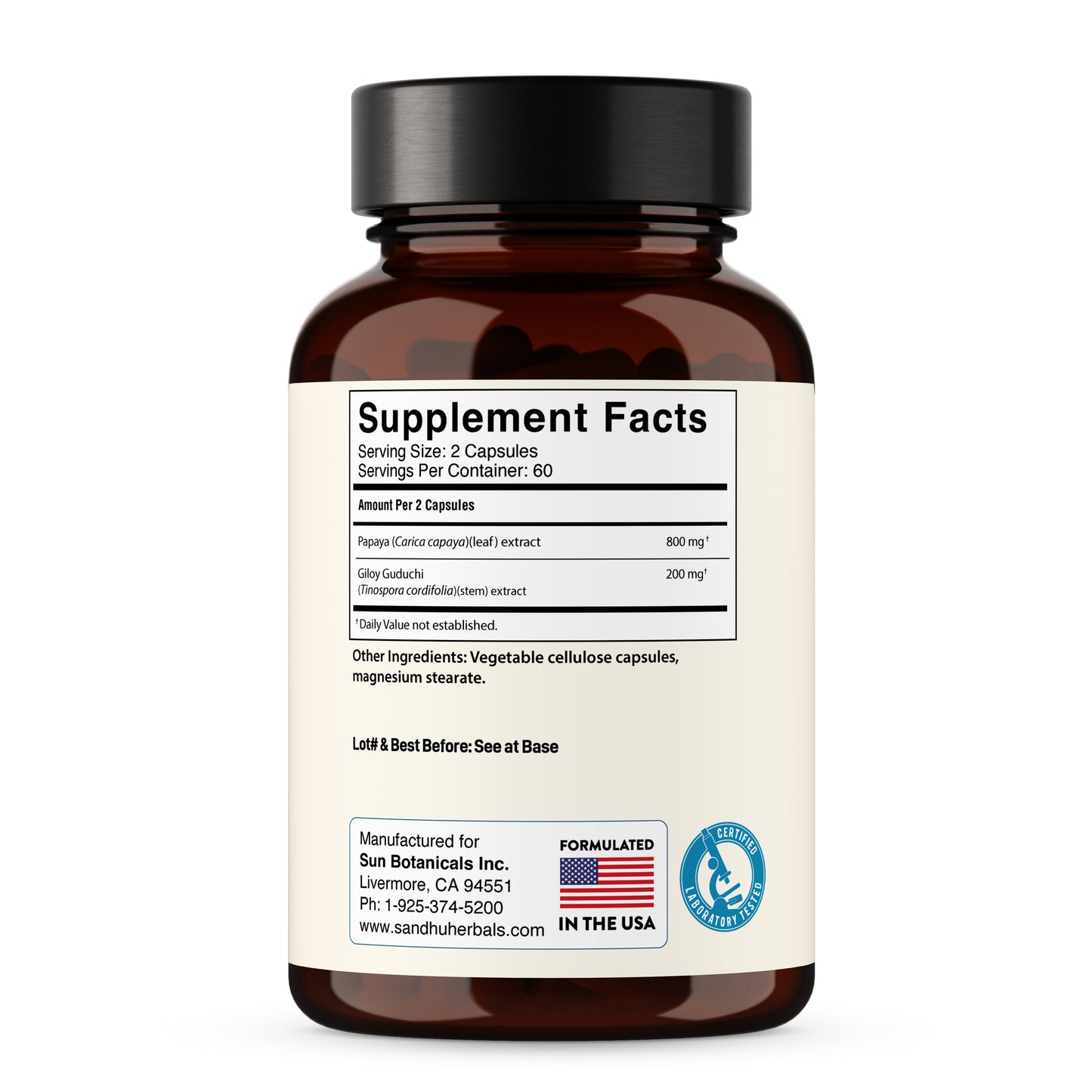 Papaya Leaf Extract Supplement with Giloy (Guduchi) Extract Capsules 120Ct