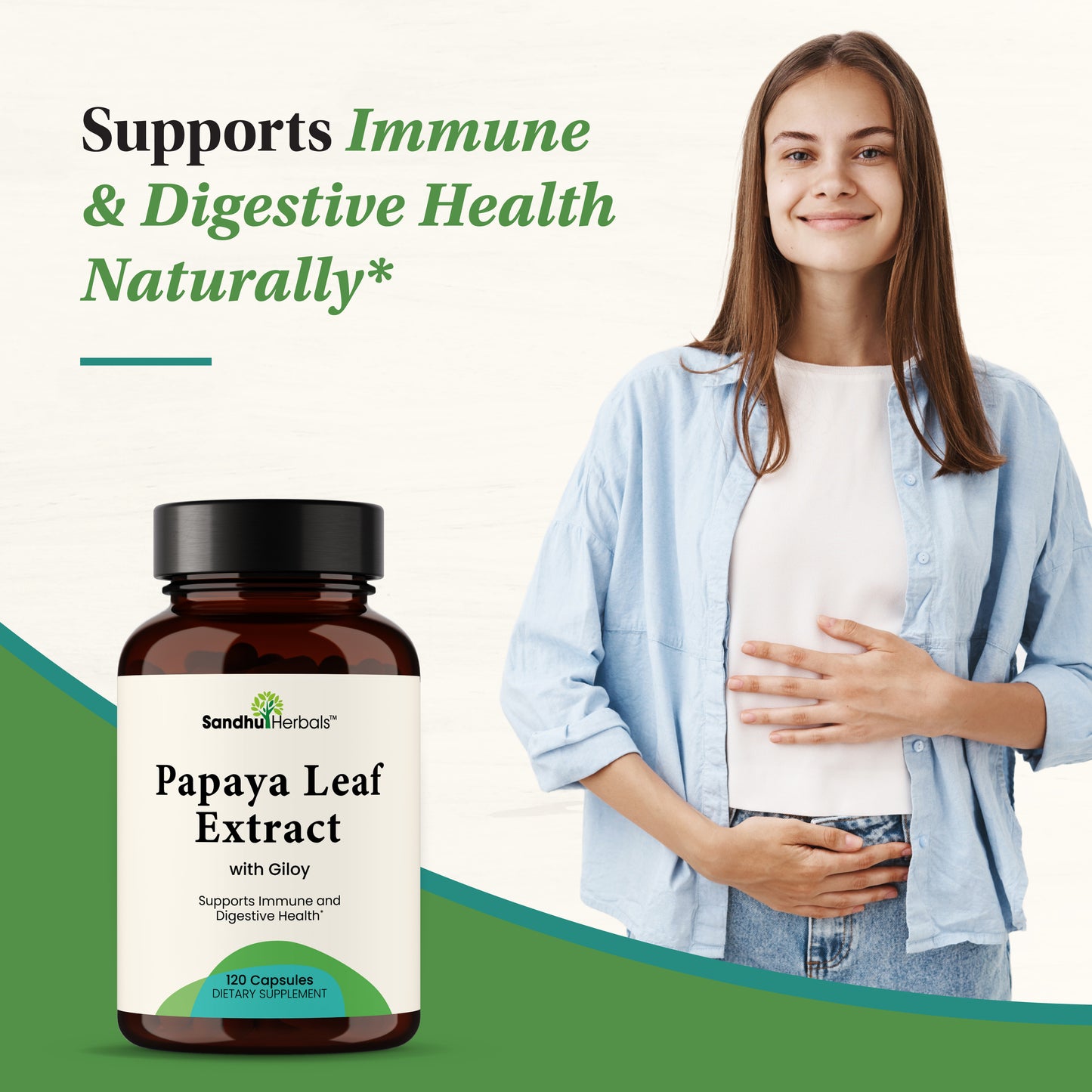 Papaya Leaf Extract Supplement with Giloy (Guduchi) Extract Capsules 120Ct