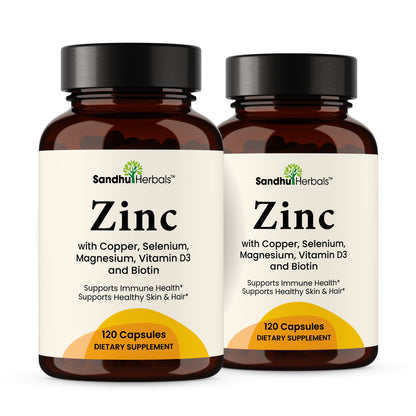 Zinc with Magnesium, Vitamin D3, Selenium & Biotin - 30 mg of Zinc - Capsules 120Ct