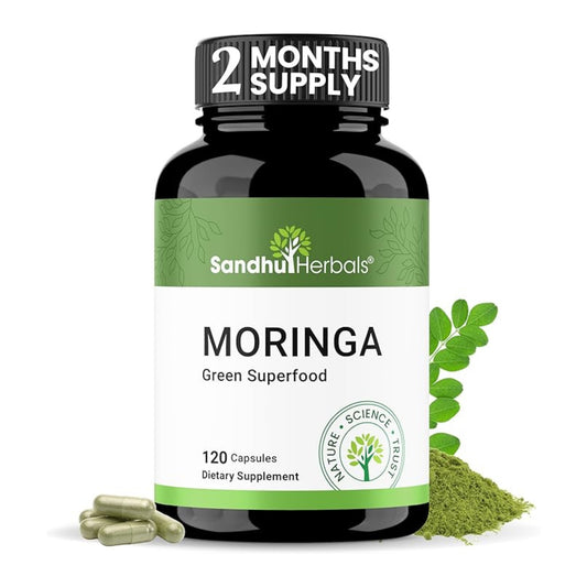 Sandhu Herbals Moringa Capsules: 100% Pure Antioxidant Superfood for Immune, Gut, Skin Health & Energy