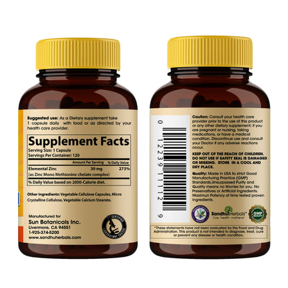 Zinc 30 mg Capsules 120 Ct
