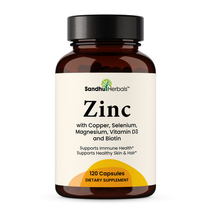 Zinc with Magnesium, Vitamin D3, Selenium & Biotin - 30 mg of Zinc - Capsules 120Ct